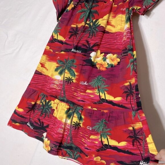 Vintage Alm Fashions Hawaii Red Tropical  Short Floral Mumu Dress L - Picture 9 of 14
